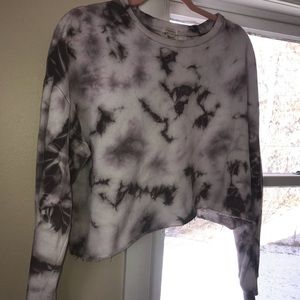 Lavender and charcoal cropped tie-dye sweatshirt